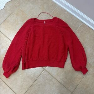 Free People Red Textured Crewneck Sweater